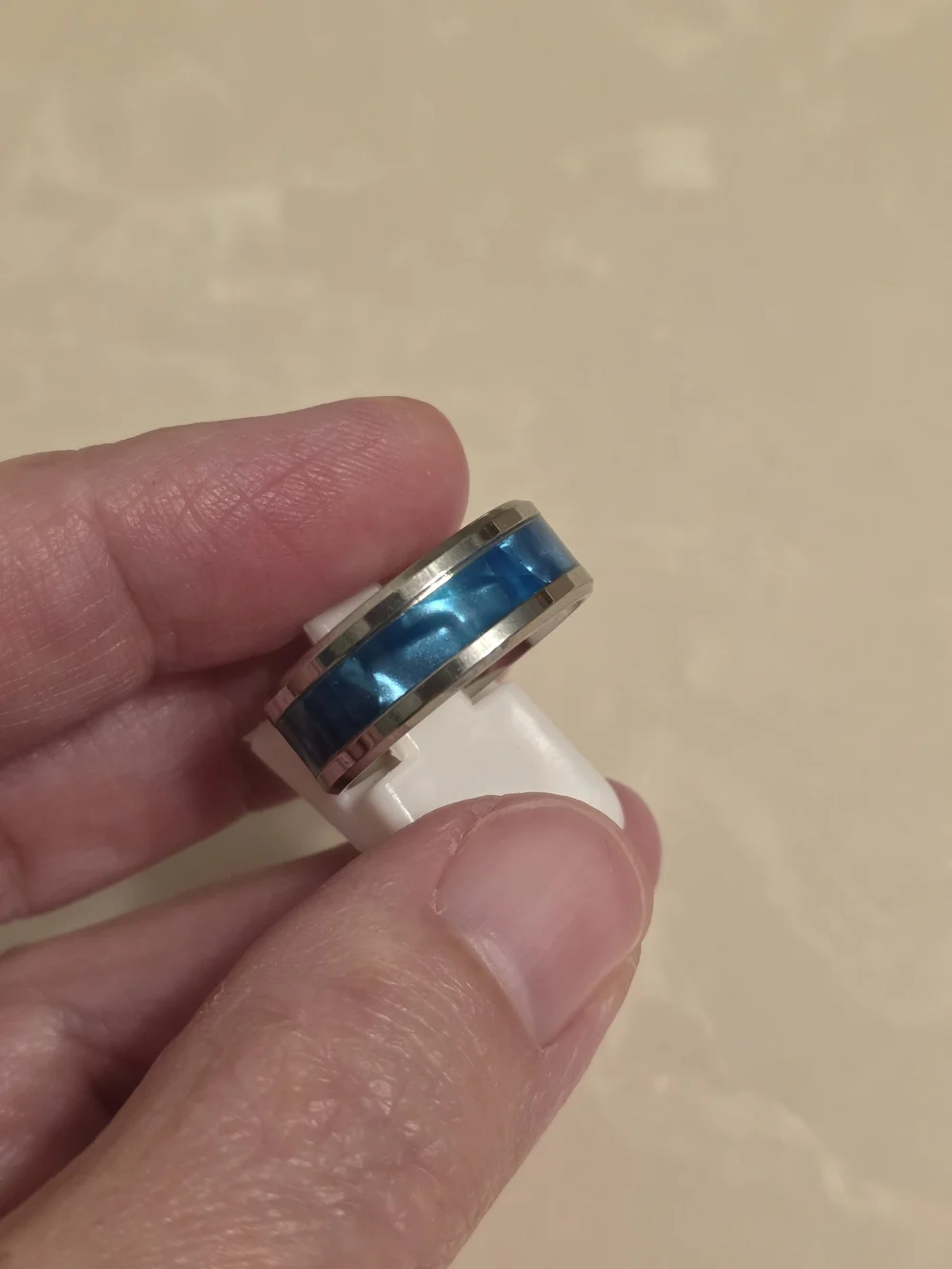 Blue Inlay Stainless Steel Band Ring